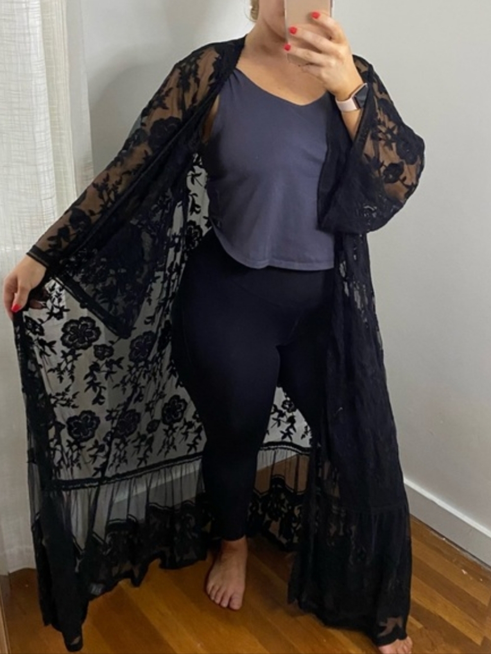 Torrid Black Lace Floor Length Kimono 1/2